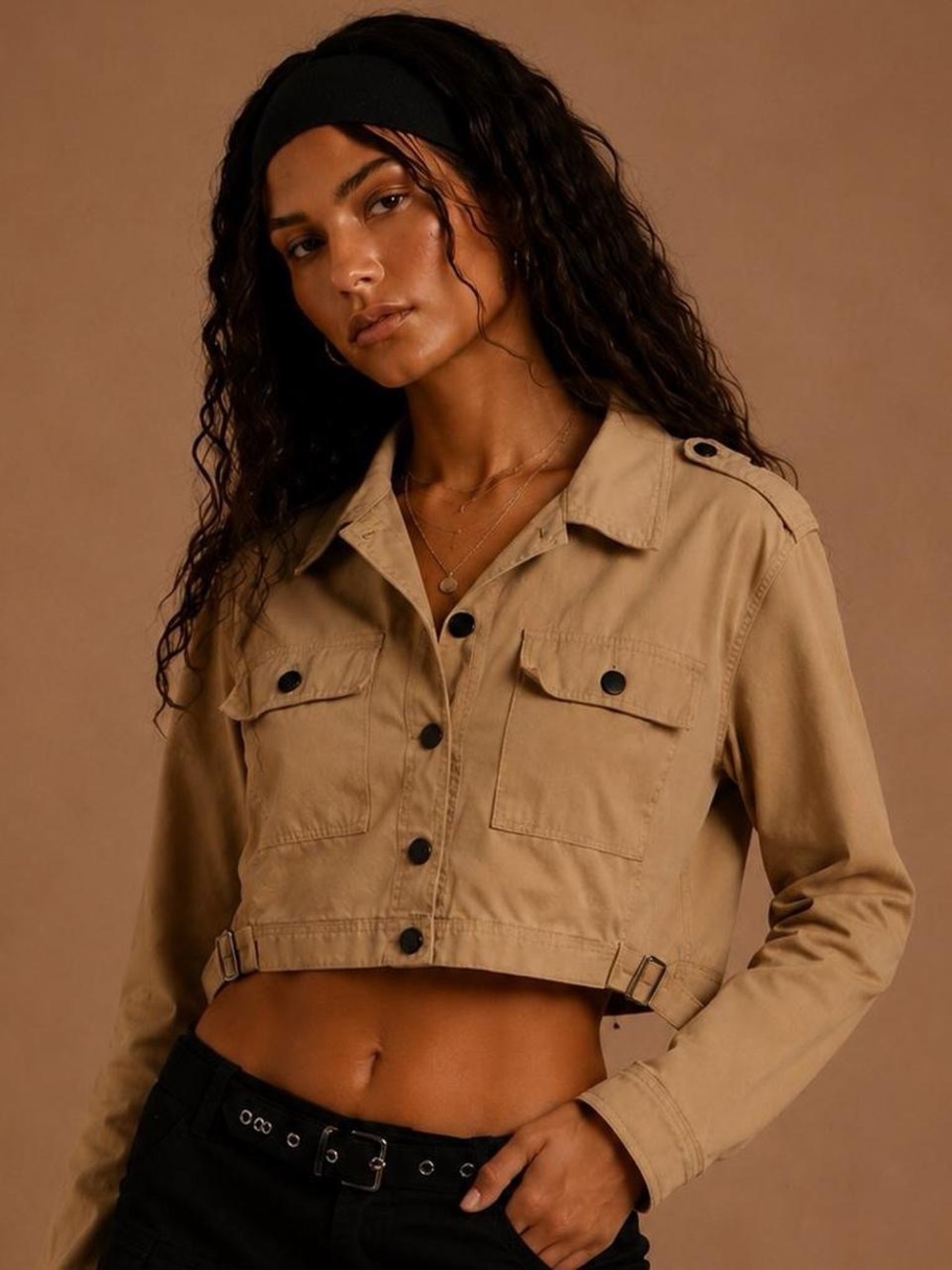 Cropped trench  Utility Jacket in Khaki